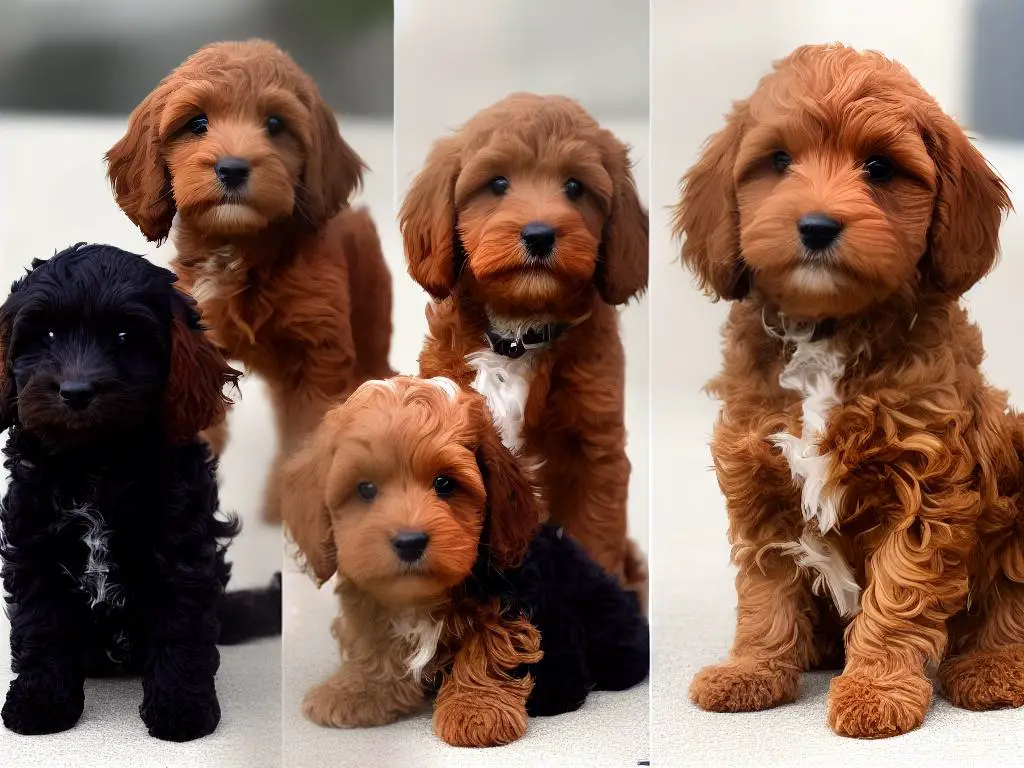 An image showing a comparison between a Cockapoo and a Cavapoo. The image shows the differences in their size, coat type, color, and facial features.