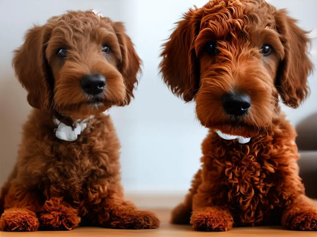 A cartoon Cockapoo dog sitting alone in a room, looking sad and anxious.