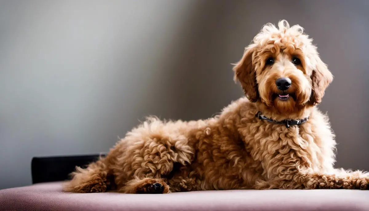 A fluffy Cotondoodle with a curly coat and expressive eyes, representing the breed's physical traits and affectionate nature.