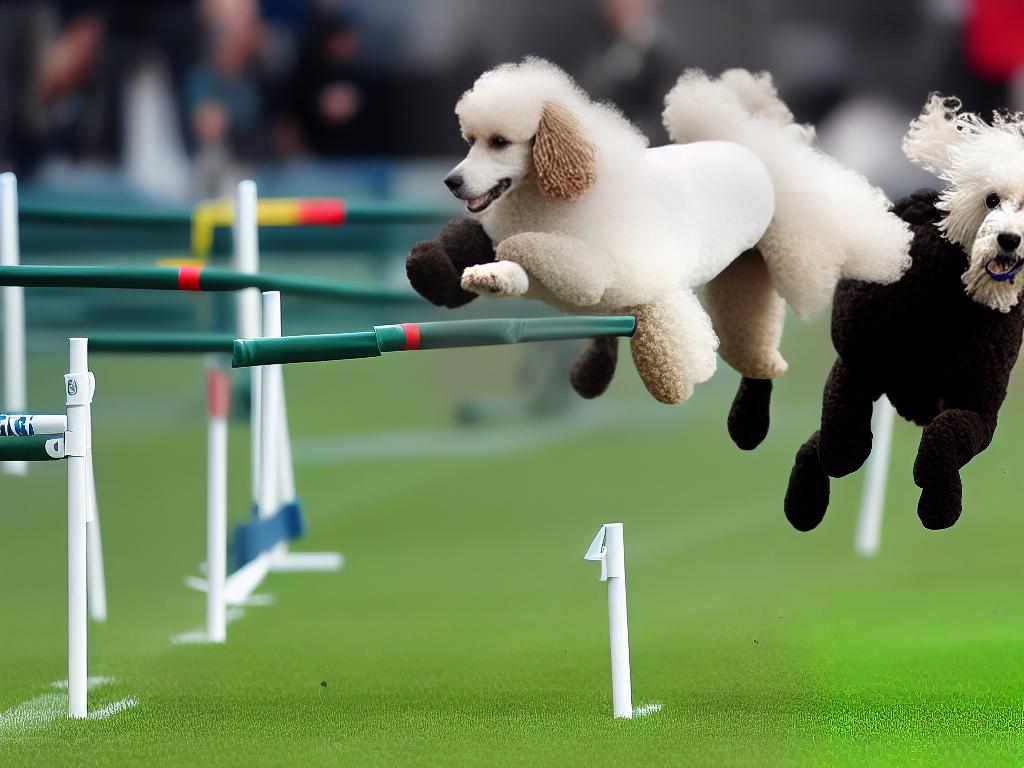 A poodle running through hurdles during agility training