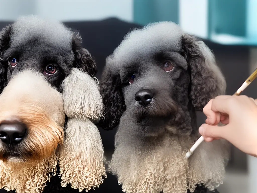 Illustration of a poodle and owner sneezing due to allergens