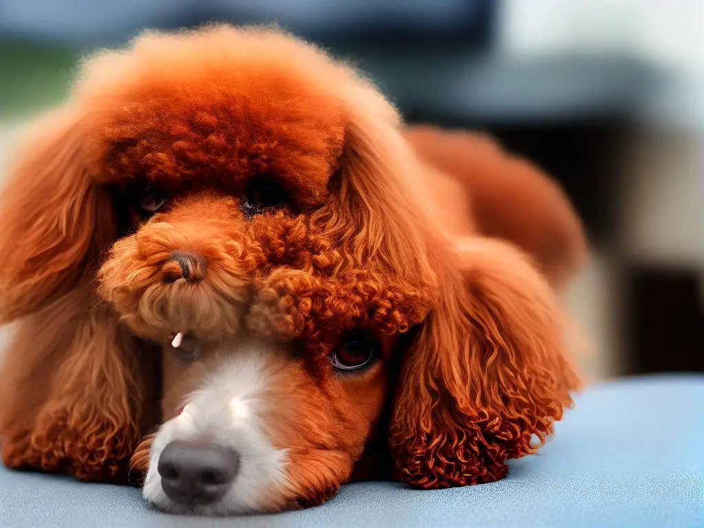 A poodle looking sad with its ear drooping, indicative of an ear infection.