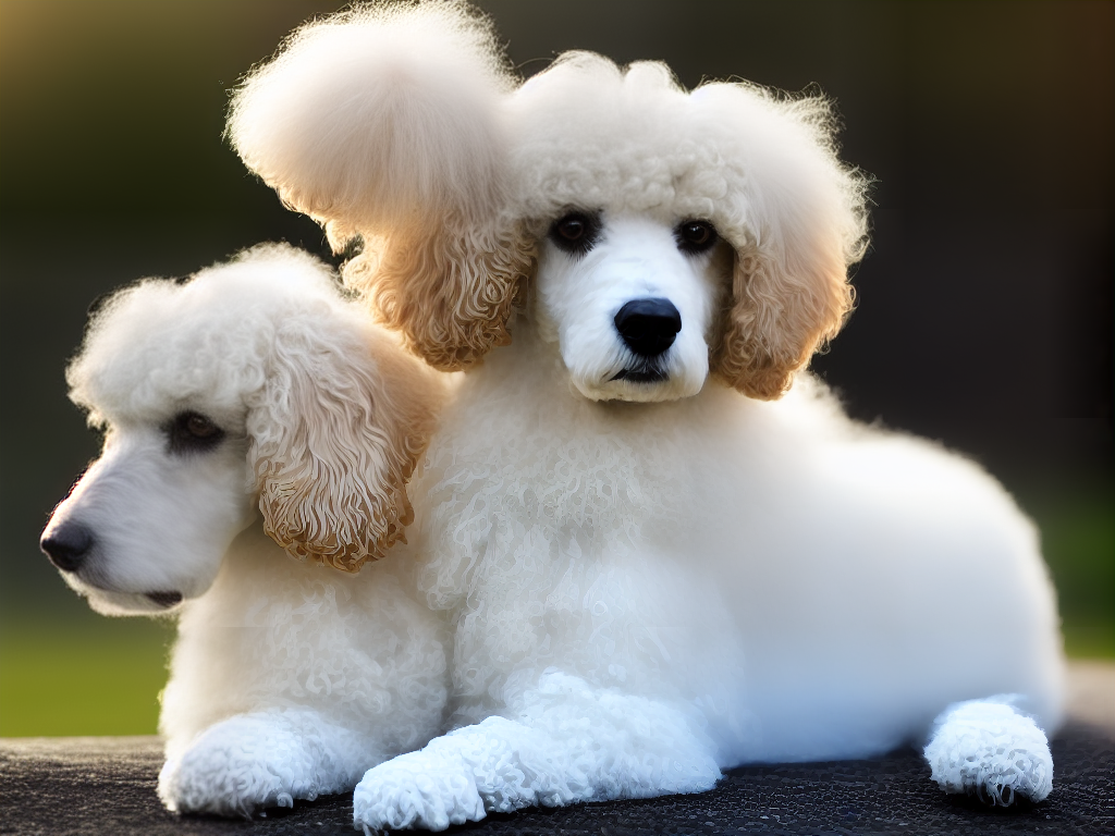 A white poodle sitting with its fur groomed in a classic style
