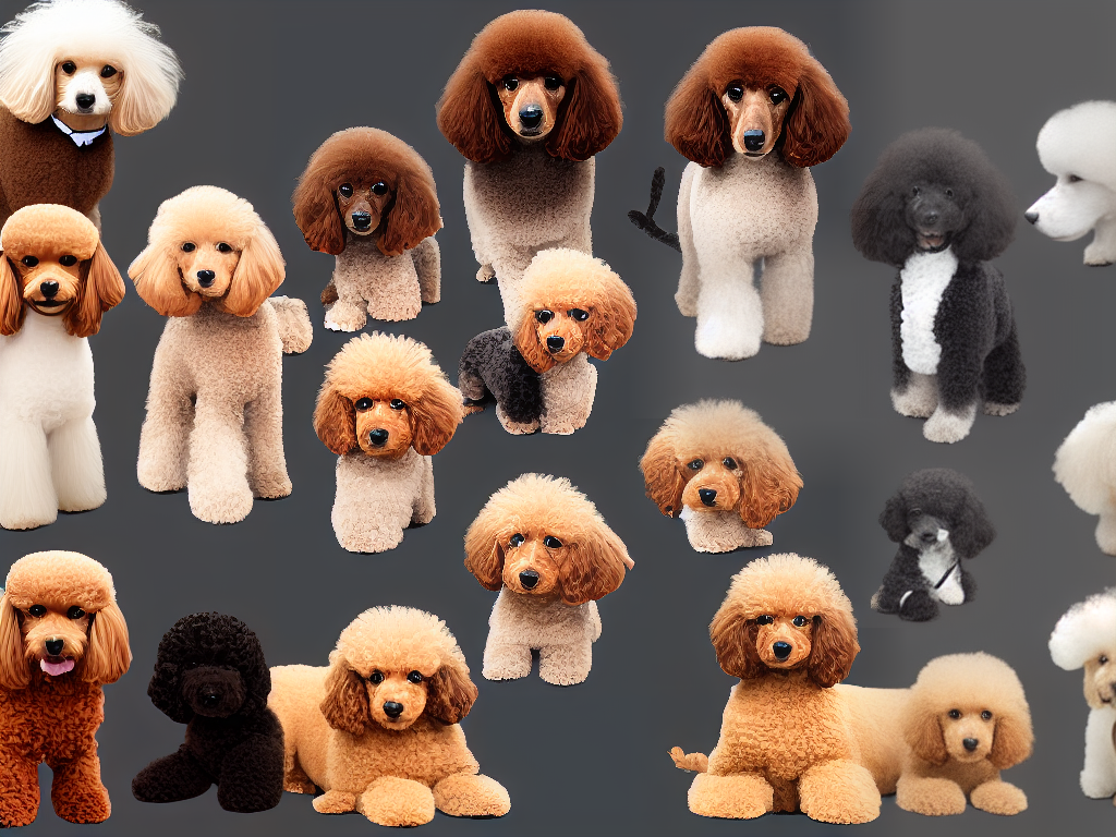 An illustration of a poodle under different haircuts, sporting, puppy, and continental clips highlighting their unique aspects of each cut.