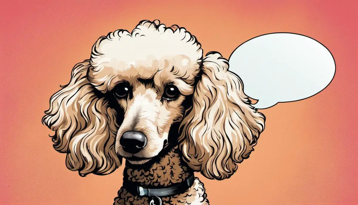 An image of a poodle with a thought bubble, symbolizing intelligence.