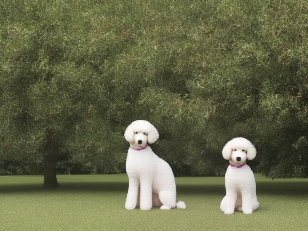 A cartoon poodle sitting alone and looking sad with a thought bubble of its owner.