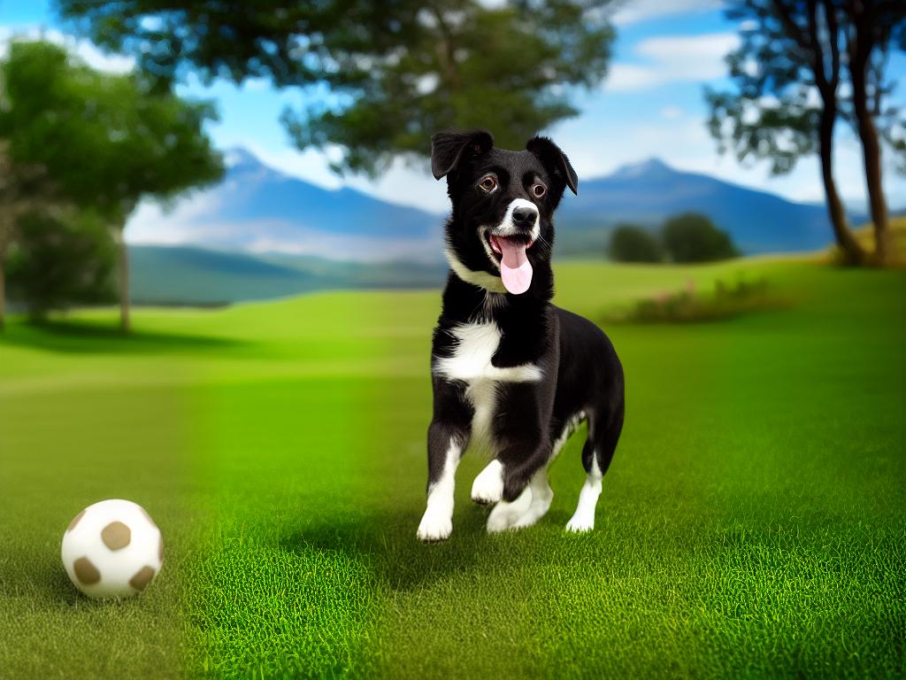 A dog playing with a ball in the grass, with mountains and trees in the background. Text reads 'Sports and Hobby-Inspired Names'.