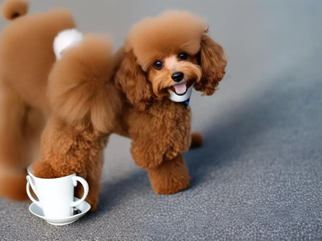 A happy teacup poodle with a well-groomed fluffy coat.