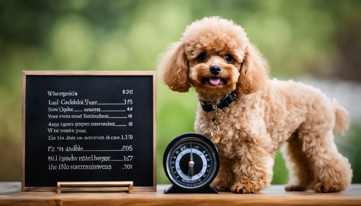 Image of a toy poodle standing on a scale.